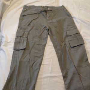 Juniors Charcoal/Olive Linen Blend Cargo Pants By Gasoline - Size 3/4
